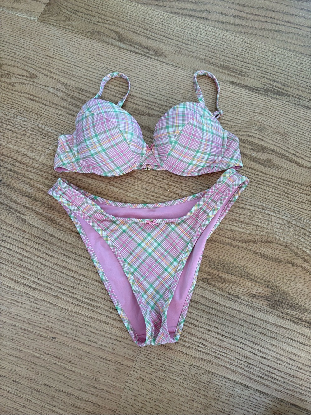 Frankie's Bikinis Pink Plaid Padded Bikini Set